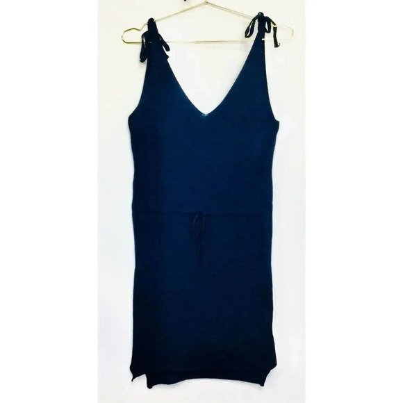 Womens Navy Blue V-neck Tie Waist Sweater Dress Size Medium - Picture 1 of 10
